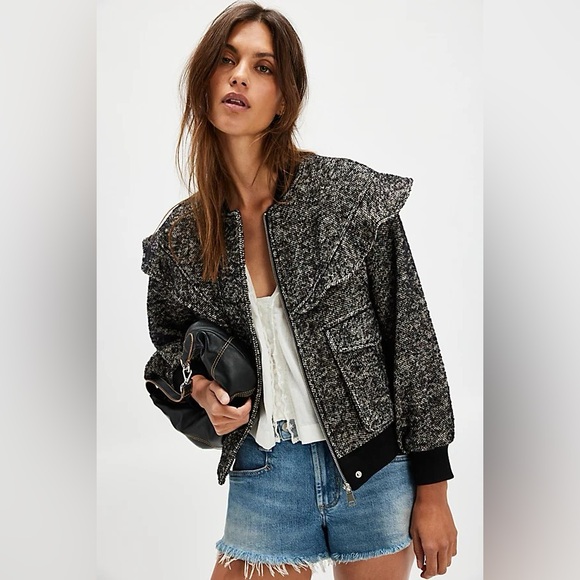 NWT! Free People Driftwood Frills Bomber Jacket Sz Large